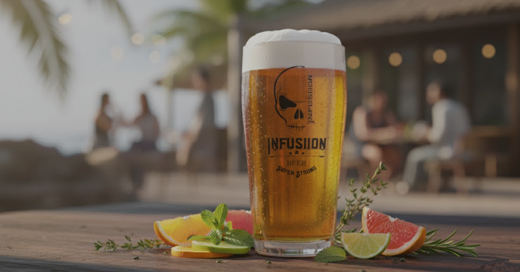 Glass of Kingfisher beer served chilled with a refreshing golden color in a social setting