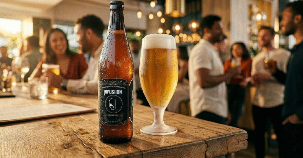 Infusiion Beer as a best beer brand with a chilled bottle and refreshing premium taste