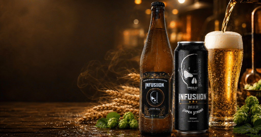 Infusiion strong beer with smooth taste served chilled in a premium beer glass