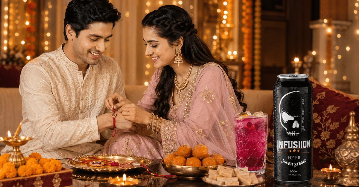 Raksha Bandhan celebration with refreshing drinks and festive decorations